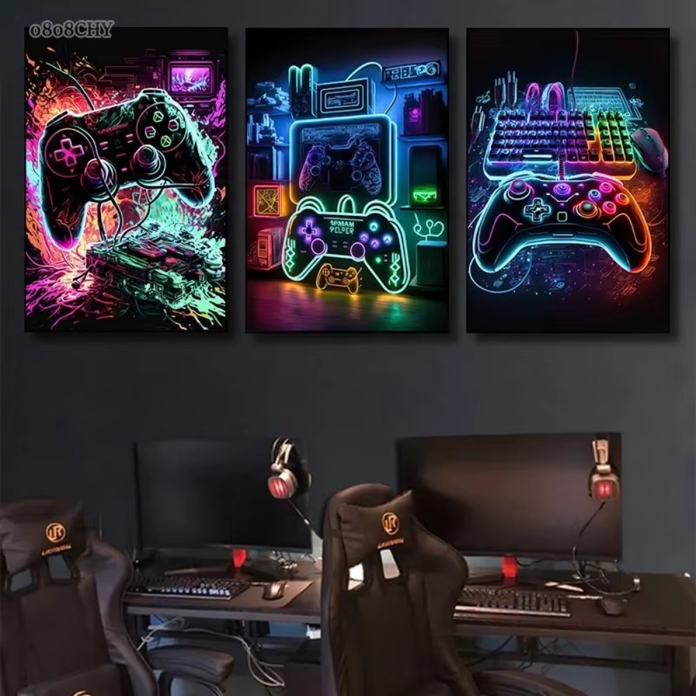 Neon Game Canvas Paintings Gam - Esports Gaming Poster ulasan dan harga