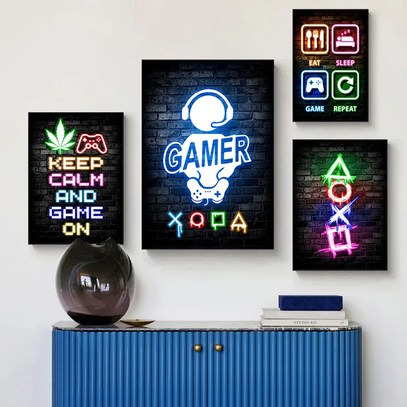 Gaming Neon Eat Sleep Game Rep - Esports Gaming Poster ulasan dan harga