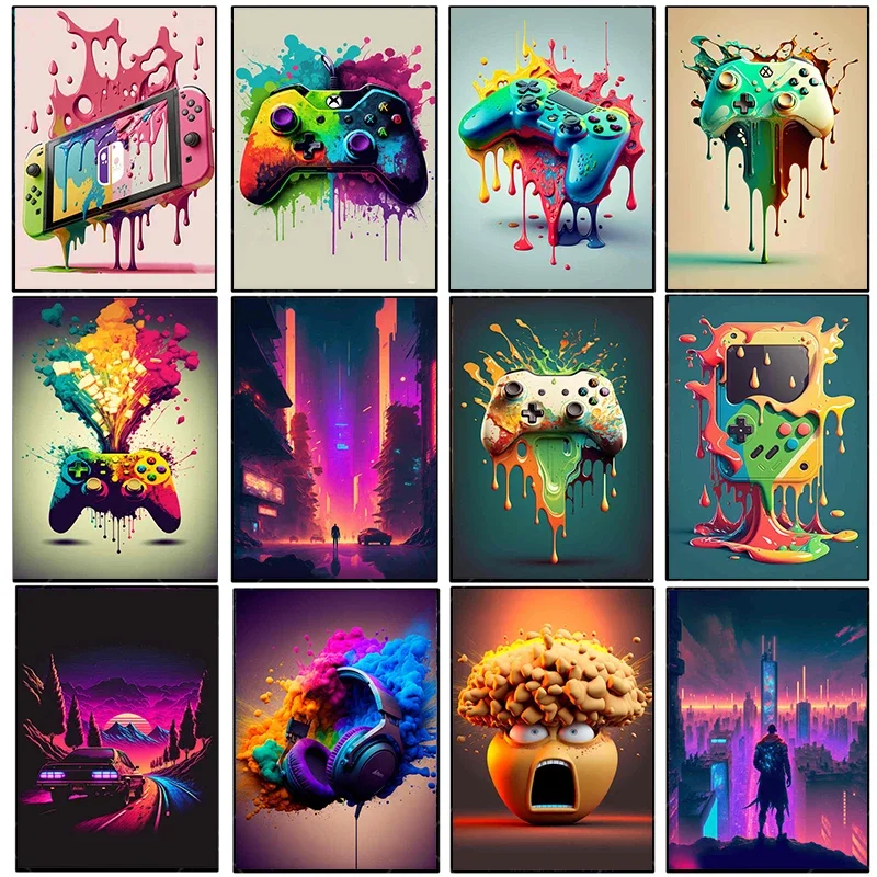 Vintage Canvas Painting Colorf - Esports Gaming Poster ulasan dan harga