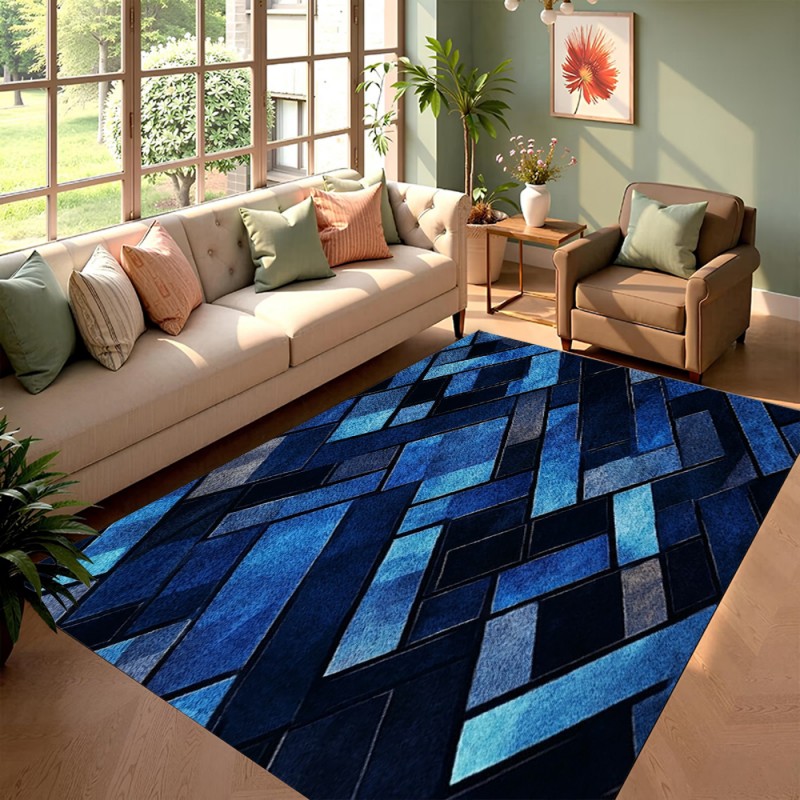Nordic Blue Geometric Patchwor - Esports Gaming Room ulasan dan harga